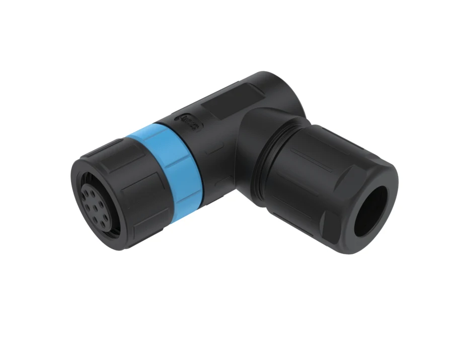 GLOBIX M12 conector para cable de montaje en campo – Contactos hembra, Acodado, Terminación para soldadura