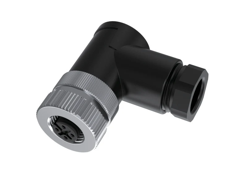 GLOBIX M12 conector para cable de montaje en campo – Contactos hembra, Acodado, Sin apantallamiento