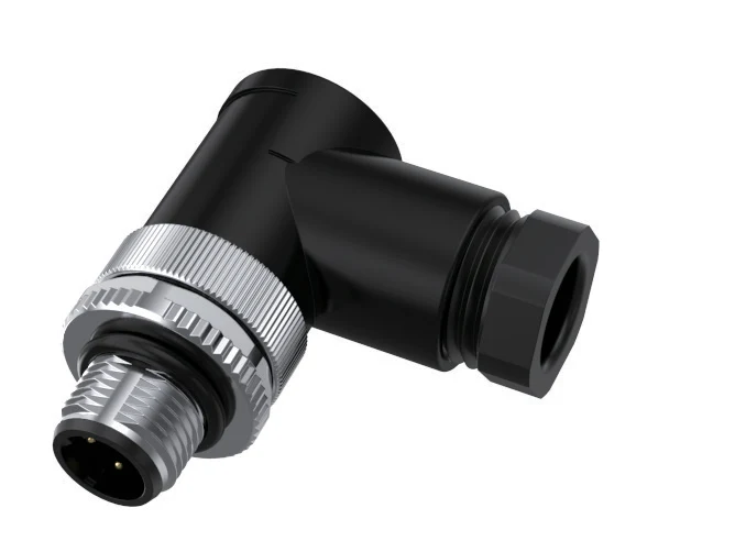 GLOBIX M12 conector para cable de montaje en campo – Contactos macho, Acodado, Sin apantallamiento