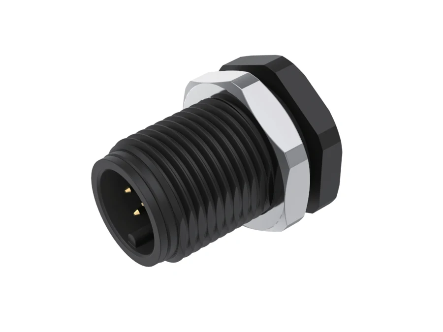 GLOBIX M12 Conexión de panel – Contactos macho, Sin apantallamiento, Terminación para soldadura
