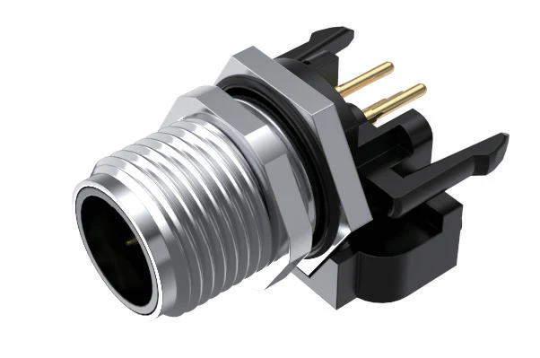 GLOBIX M12 Conexión de placa – Contactos macho, Acodado, Apantallado